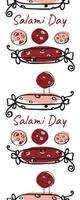 worst patroon. salami dag. handleiding tekening van een vlak vector illustratie. voor etiketten, stickers, web ontwerp, reclame van worst producten