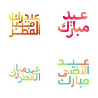 eid mubarak typografie reeks met feestelijk Arabisch schoonschrift vector