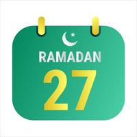 27e Ramadan vieren met wit en gouden halve maan manen. en Engels Ramadan tekst. vector