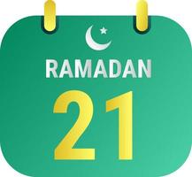 21e Ramadan vieren met wit en gouden halve maan manen. en Engels Ramadan tekst. vector