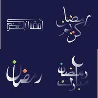 schoon wit glanzend Ramadan kareem schoonschrift met helder ontwerp elementen vector