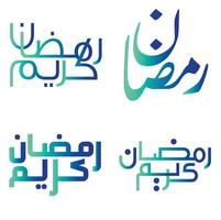 helling groen en blauw Ramadan kareem vector illustratie met traditioneel Arabisch kalligrafie.