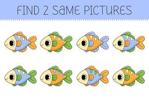 vind twee dezelfde afbeeldingen is een leerzaam spel voor kinderen met vis. schattig tekenfilm vis vector