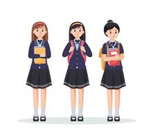 karakter meisjes hoog school- leerling in school- uniform vector