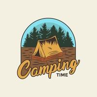 camping tijd wijnoogst retro insigne ontwerp. buitenshuis wijnoogst insigne logo illustratie vector