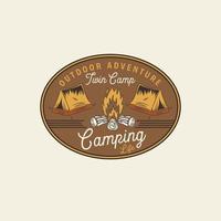 buitenshuis camping retro wijnoogst insigne ontwerp. zomer uitstraling camping tijd wijnoogst retro insigne ontwerp illustratie vector