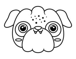 vector tekenfilm mopshond gezicht. zwart en wit hond uiteinde van een loop. grappig pup hoofd. schattig dier illustratie voor kinderen. grappig weinig huisdier icoon of kleur bladzijde