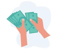 icoon van hand- Holding dollar rekening. illustratie van hand- tellen geld vector