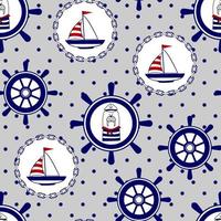 naadloze mariene vector patroon met walrus, boot, roer. prints voor kinderkleding, textiel, papier en web.