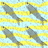 vector naadloze patroon van vis op stripp achtergrond. grappige afbeelding om af te drukken op textiel, kaarten, advertenties, t-shirts.