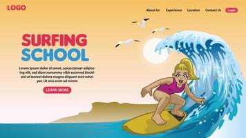 landen bladzijde van tekenfilm gelukkig surfing concept vector