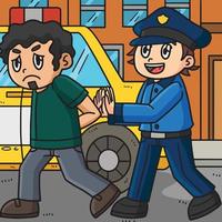 Politie escorteren crimineel in auto gekleurde tekenfilm vector