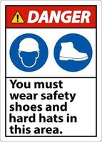 Gevaar teken, u moet slijtage veiligheid schoenen en moeilijk hoeden in deze Oppervlakte vector