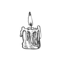 hand- getrokken schetsen van brandend kaars. vector illustratie van een wijnoogst stijl. halloween of Kerstmis tekening.