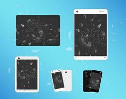 gebroken smart device slimme telefoon en tablet met gebarsten glas vector