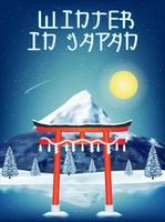 winterseizoen in japan met fuji-bergachtergrond vector