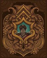 illustratie vector helios god van zon Grieks mythologie met wijnoogst gravure ornament kader perfect voor uw handelswaar en t overhemd
