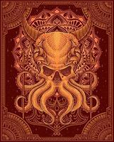 illustratie demon Octopus met twee drietand antiek gravure ornament stijl mooi zo voor uw handelswaar Dan t overhemd vector