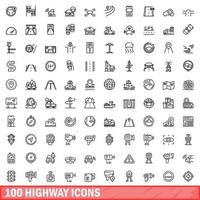 100 snelweg pictogrammen set, schets stijl vector