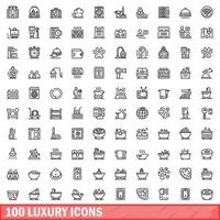 100 luxe pictogrammen set, schets stijl vector