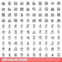 100 vloeistof pictogrammen set, schets stijl vector