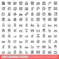 100 lounge pictogrammen set, schets stijl vector