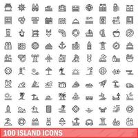 100 eiland pictogrammen set, schets stijl vector