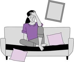 illustratie van een vrouw zittend Aan een sofa in de leven kamer vector