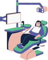 tandarts stoel met vrouw geduldig avatar karakter vector illustratie ontwerp