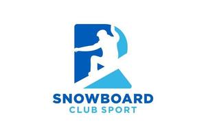 vector initialen brief r met snowboard creatief meetkundig modern logo ontwerp.