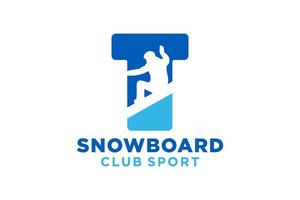 vector initialen brief t met snowboard creatief meetkundig modern logo ontwerp.