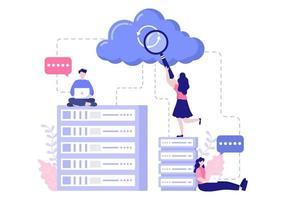 cloud data-opslag hosting onderzoek illustratie voor informatie database statistieken en zoekanalyse vector