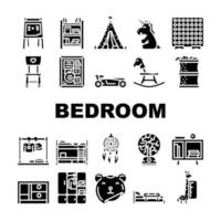 slaapkamer kamer kind interieur pictogrammen reeks vector