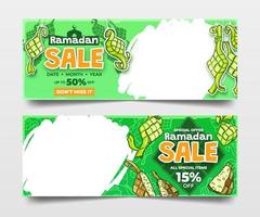 groen Ramadan uitverkoop banners met hand- getrokken ketupat illustratie vector