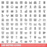 100 metro pictogrammen set, schets stijl vector