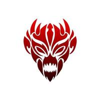 illustratie vector grafisch van tribal kunst gezicht demon rood voor tatoeëren