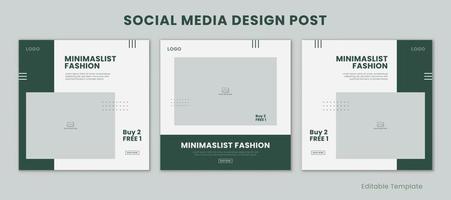 reeks van 3 bewerkbare Sjablonen sociaal media ontwerp post met minimalistische en modern stijl groen kleur thema. geschikt voor uitverkoop banier, branding, Promotie, presentatie, reclame, mode vector