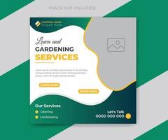 gazon- en tuinservice social media post en webbanner ontwerpsjabloon vector