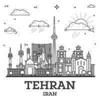 schets Teheran ik rende stad horizon met modern en historisch gebouwen geïsoleerd Aan wit. teheran Perzië stadsgezicht met oriëntatiepunten. vector