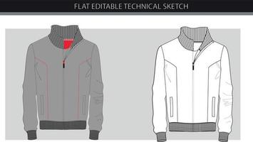 lang mouw jasje met rits geschetst besnoeiing en naaien vector vlak schetsen sjabloon