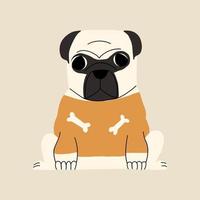 schattig mopshond in kleren. puppy illustratie vector