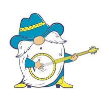 dwerg cowboy spelen banjo gitaar vector