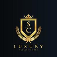 sc brief eerste met Koninklijk luxe logo sjabloon vector