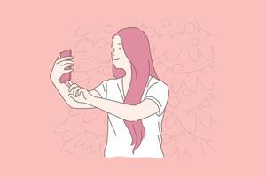 nieuw jaar selfie, vrouw nemen afbeeldingen concept vector