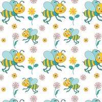 grappig bijen vlieg over- mooi bloemen. schattig tekenfilm tekens zijn insecten. lente, zomer achtergrond voor stoffen, textiel, behang, papier. vector illustratie