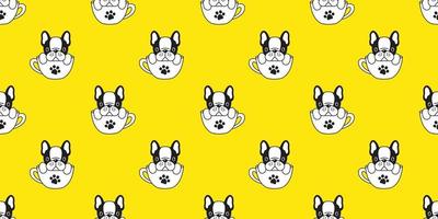 hond naadloos patroon vector Frans bulldog mopshond geïsoleerd kop achtergrond puppy tekenfilm geel behang