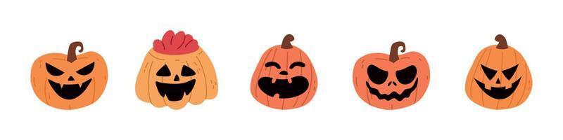 schattig silhouetten van halloween pompoenen. tekenfilm pompoen vormen set. vector geïsoleerd illustratie