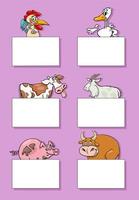 tekenfilm boerderij dieren met kaarten of banners ontwerp reeks vector
