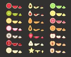 fruit plakjes set. tropisch en exotisch fruit. vector illustratie