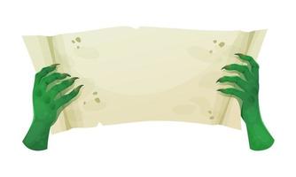 groen zombie handen Holding papier rol. vector illustratie